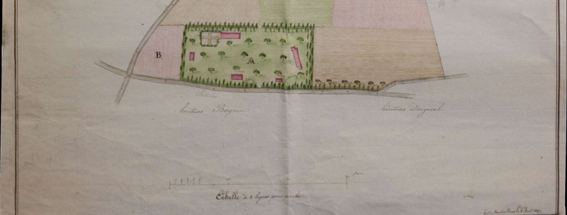 Plan géométrique d’une ferme sise à Saint-Martin du Bec appt à Mr Le Grand, 1827 (49Z126).