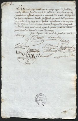 Un certificat de décès d’un enfant sur le navire L’Alligator (1791-1792). 49Z150.