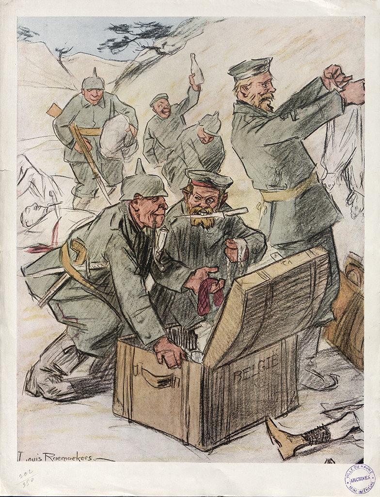 Les Allemands se partagent le butin à la suite de l'invasion de la Belgique en 1914